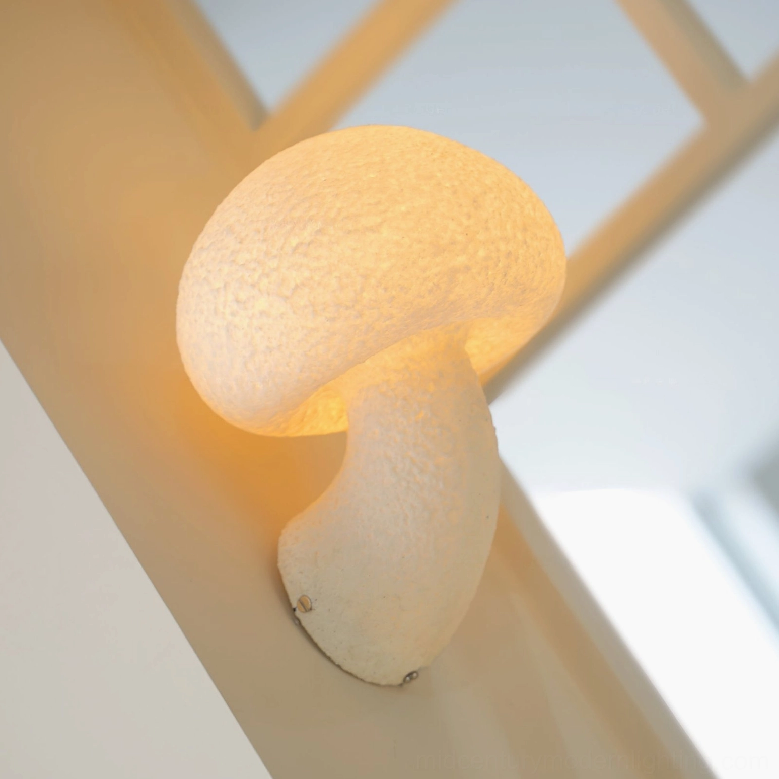 Mushroom resin wall lamp mounted on interior wall - modern minimalist home decoration style