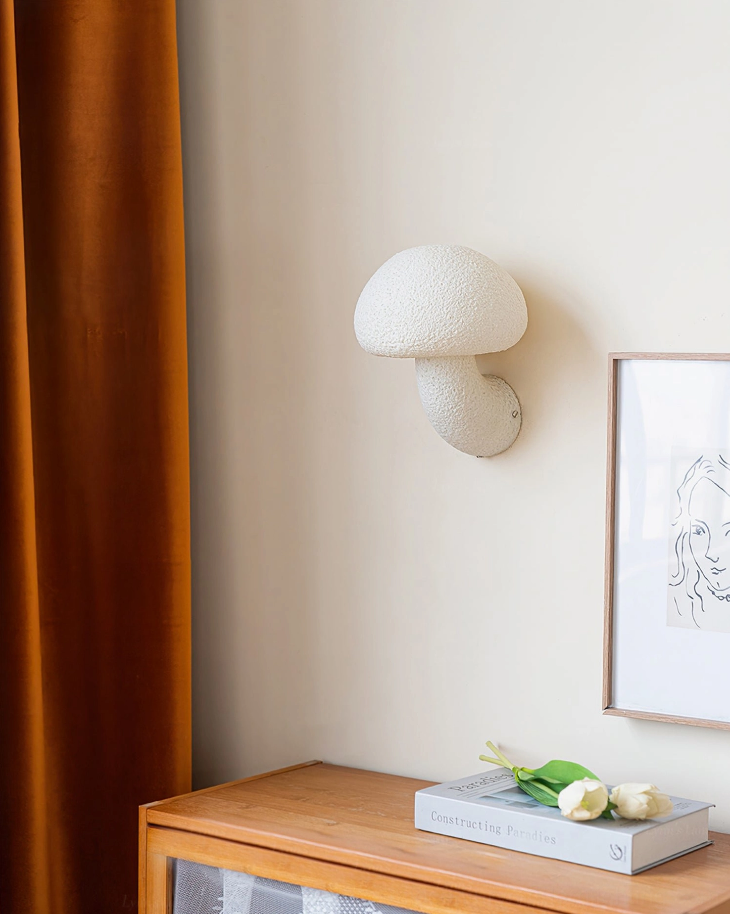 Mushroom resin wall lamp mounted on wall - contemporary organic form sculptural lighting design