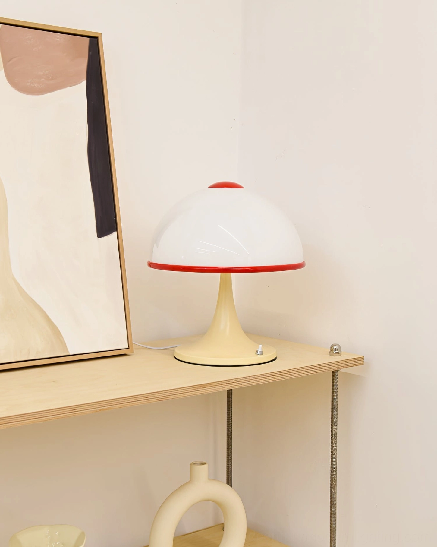Retro 1970s mushroom lamp with organic silhouette and soft luminous glow