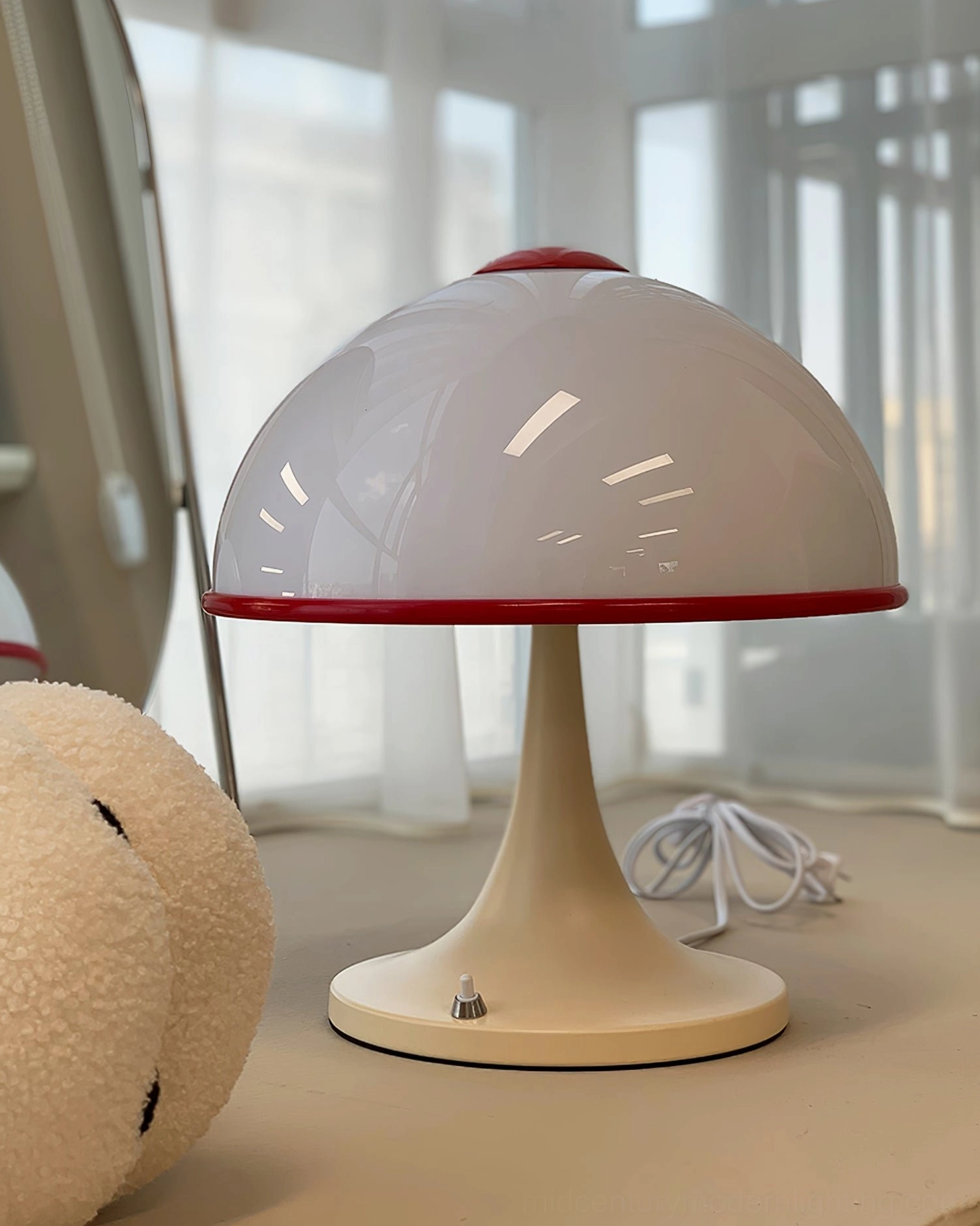 Sculptural mushroom lamp metal base with acrylic diffuser, table top lighting