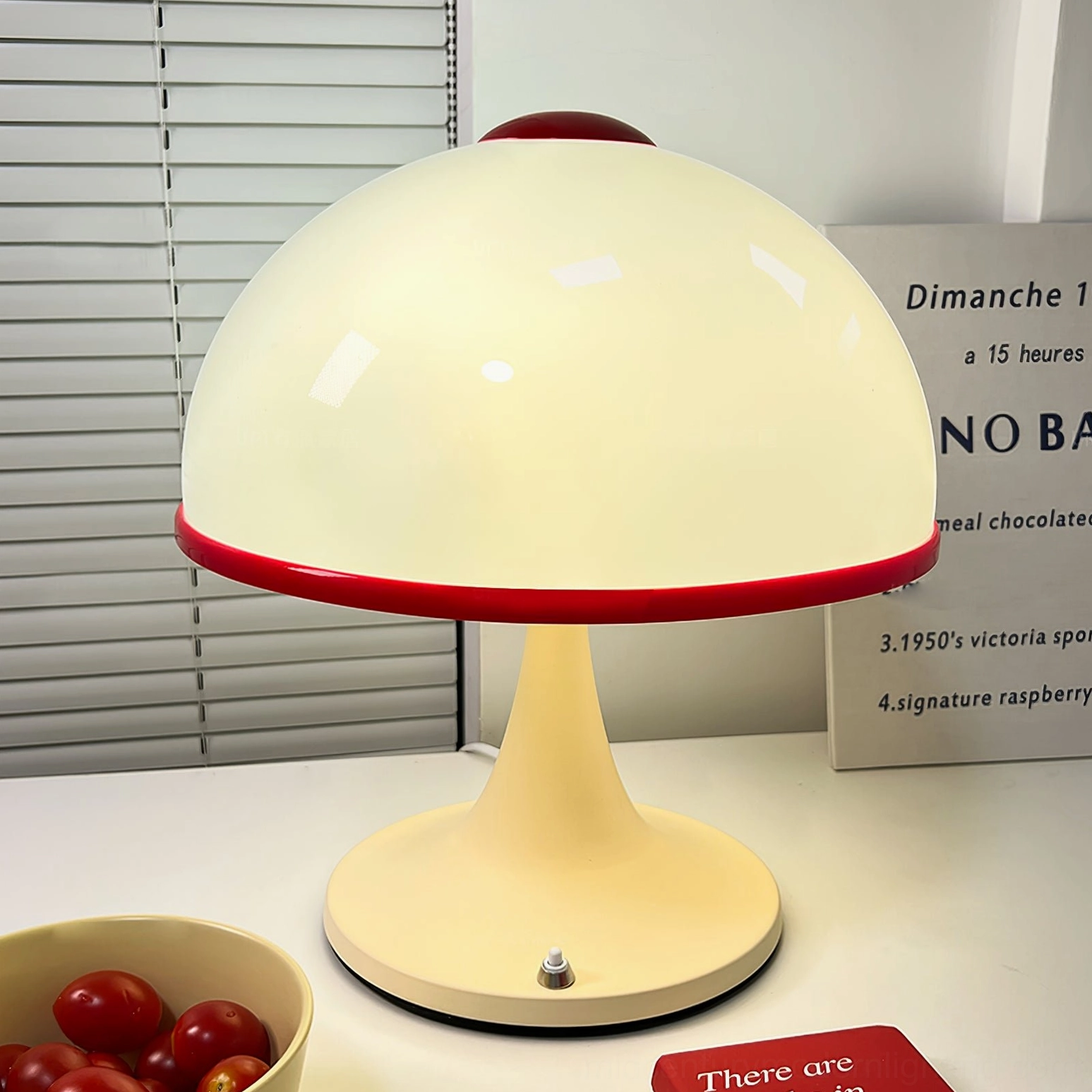 Retro mushroom table lamp soft opaline diffuser, warm nostalgic ambiance