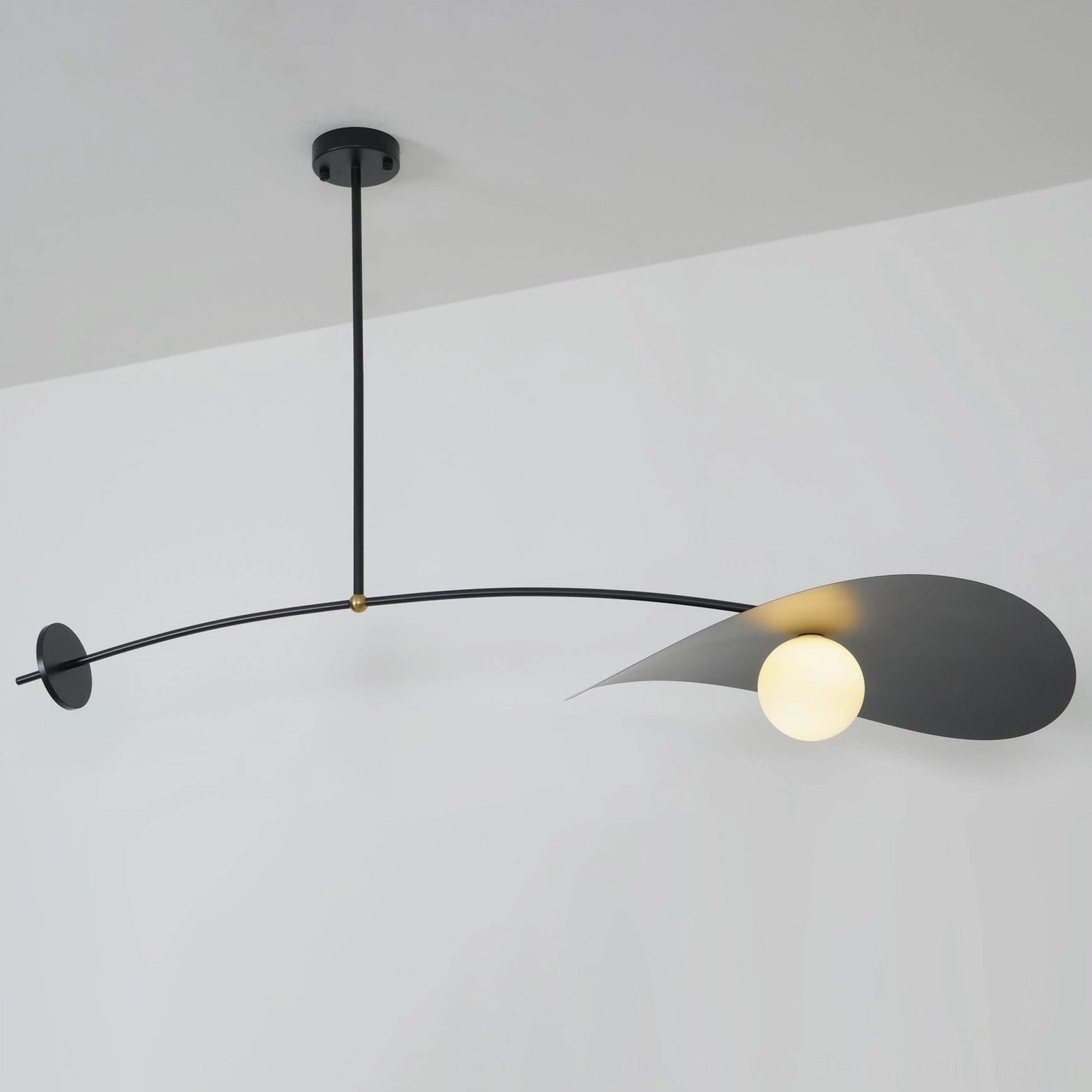 Myrna arc ceiling pendant with adjustable counterweight mechanism, full product view