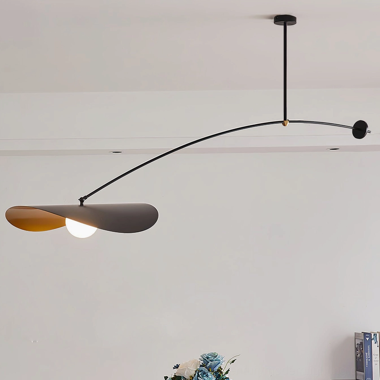 Myrna long-arm arc ceiling pendant with adjustable counterweight, studio white background front view
