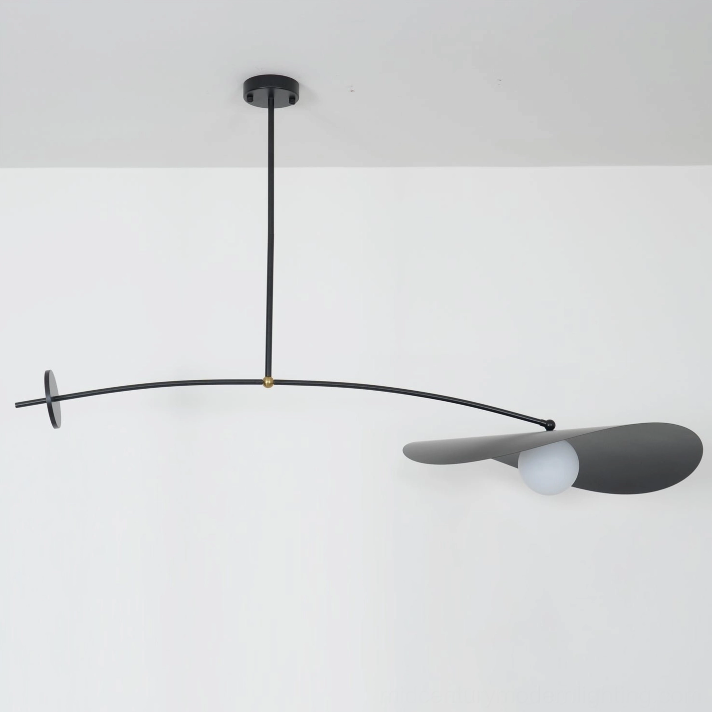 Myrna arc ceiling pendant light with adjustable counterweight, side angle view