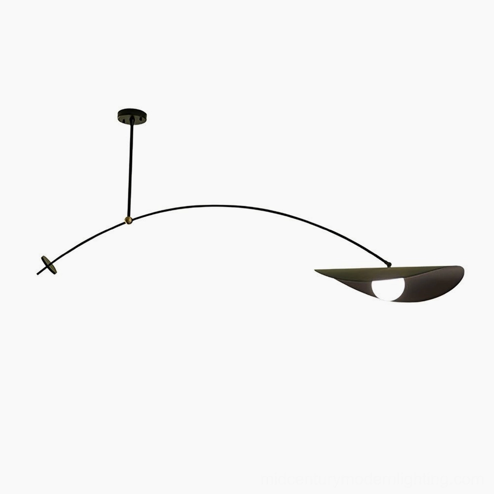Myrna arc pendant light fixture showing canopy mount and articulating suspension system