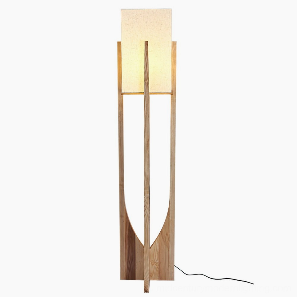 Mid-century modern floor lamp in natural wood finish paired with contemporary home decor