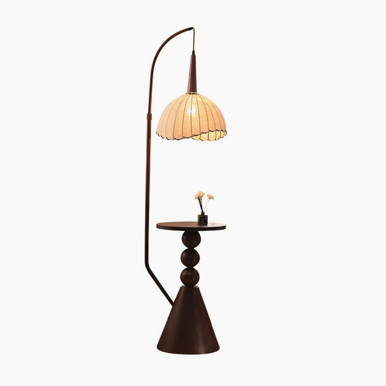 Naumy arc floor lamp with integrated wooden side table, multiple plug options available for international use