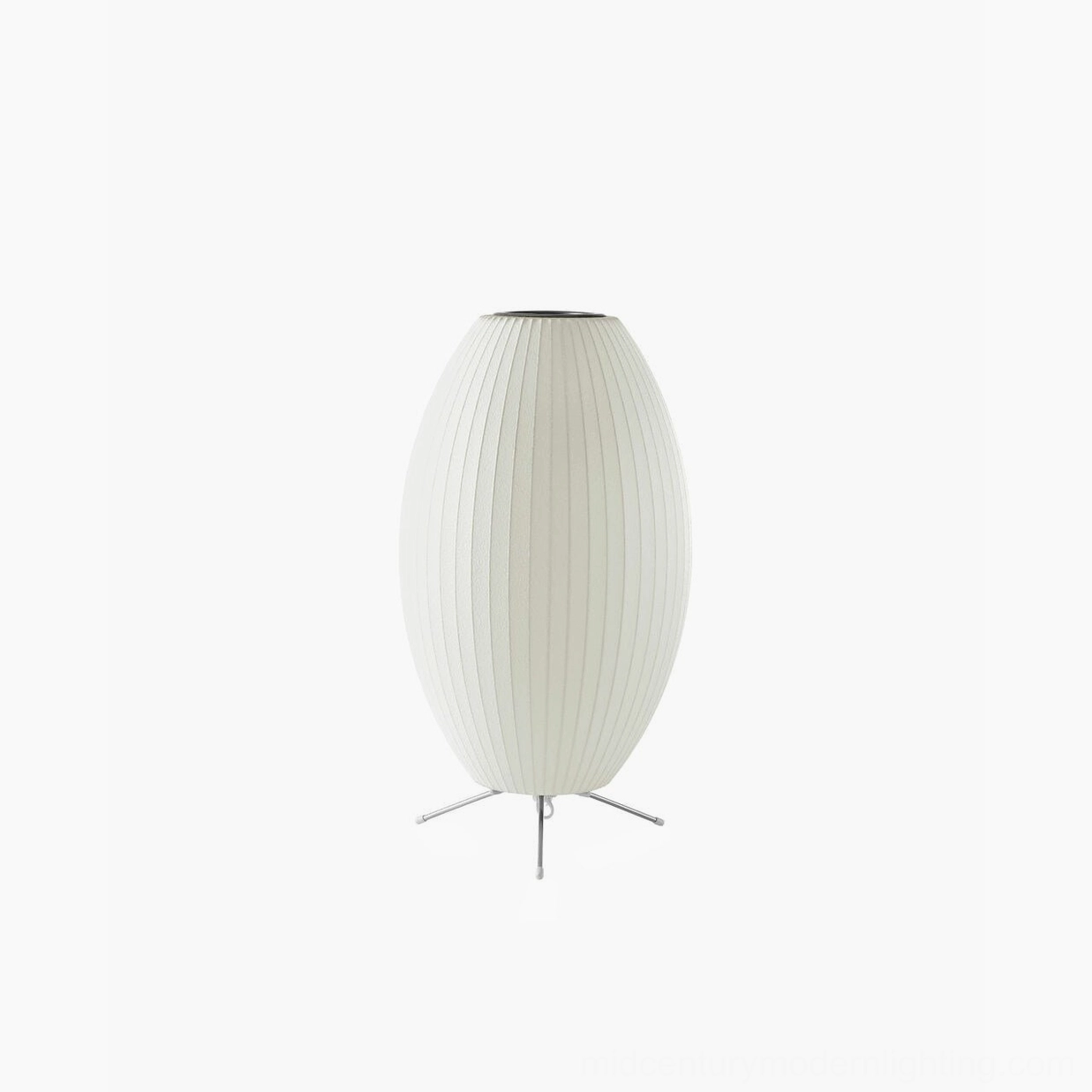 Nelson bubble lamp with ribbed fabric shade tripod base assembly detail