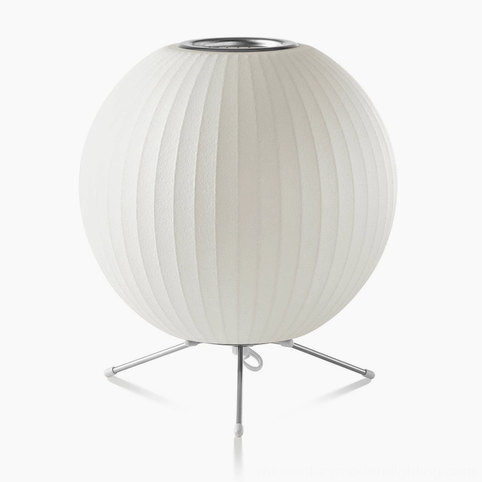 Nelson bubble lamp white shade silver metal tripod base minimalist design