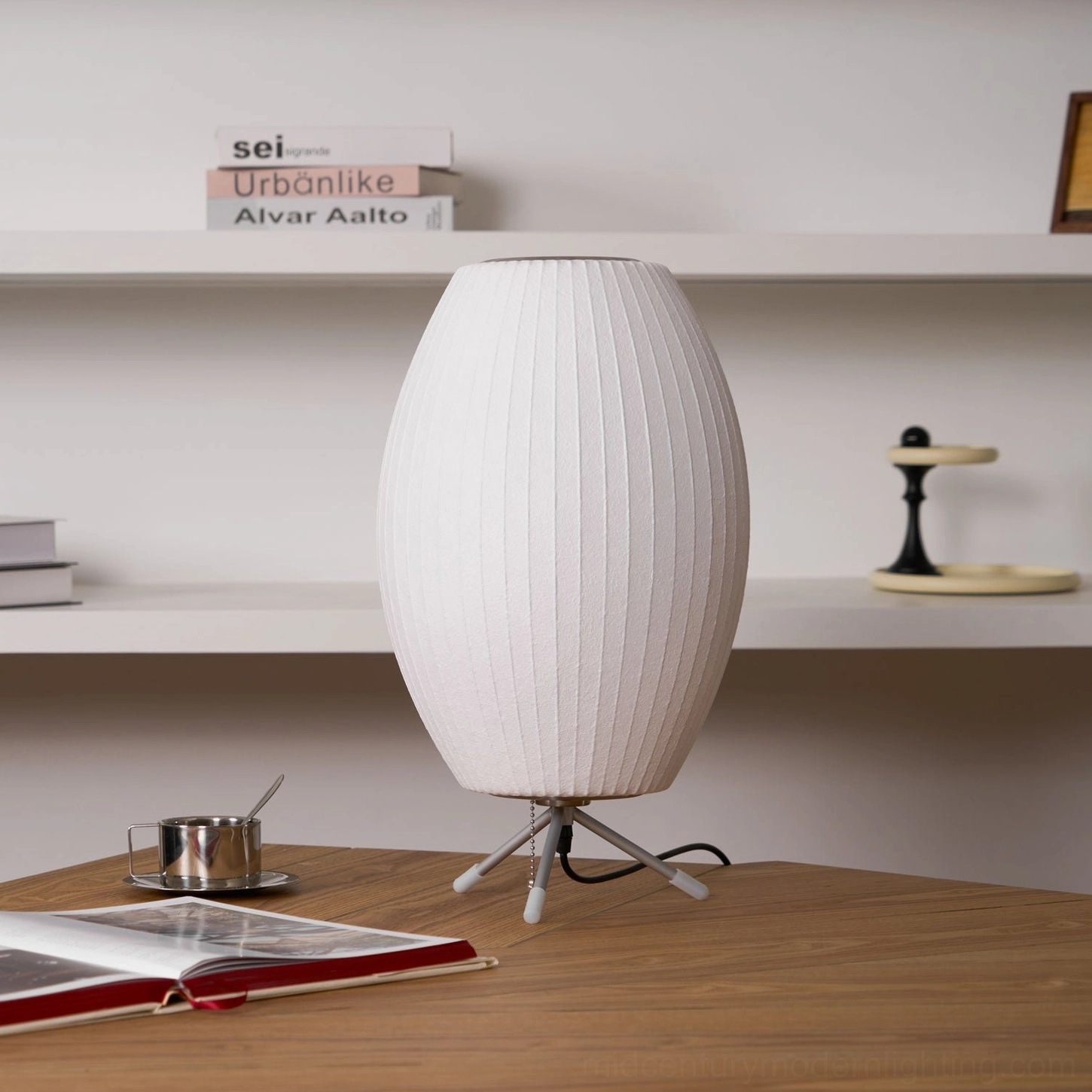 Model A Nelson bubble lamp detail view ribbed fabric shade construction