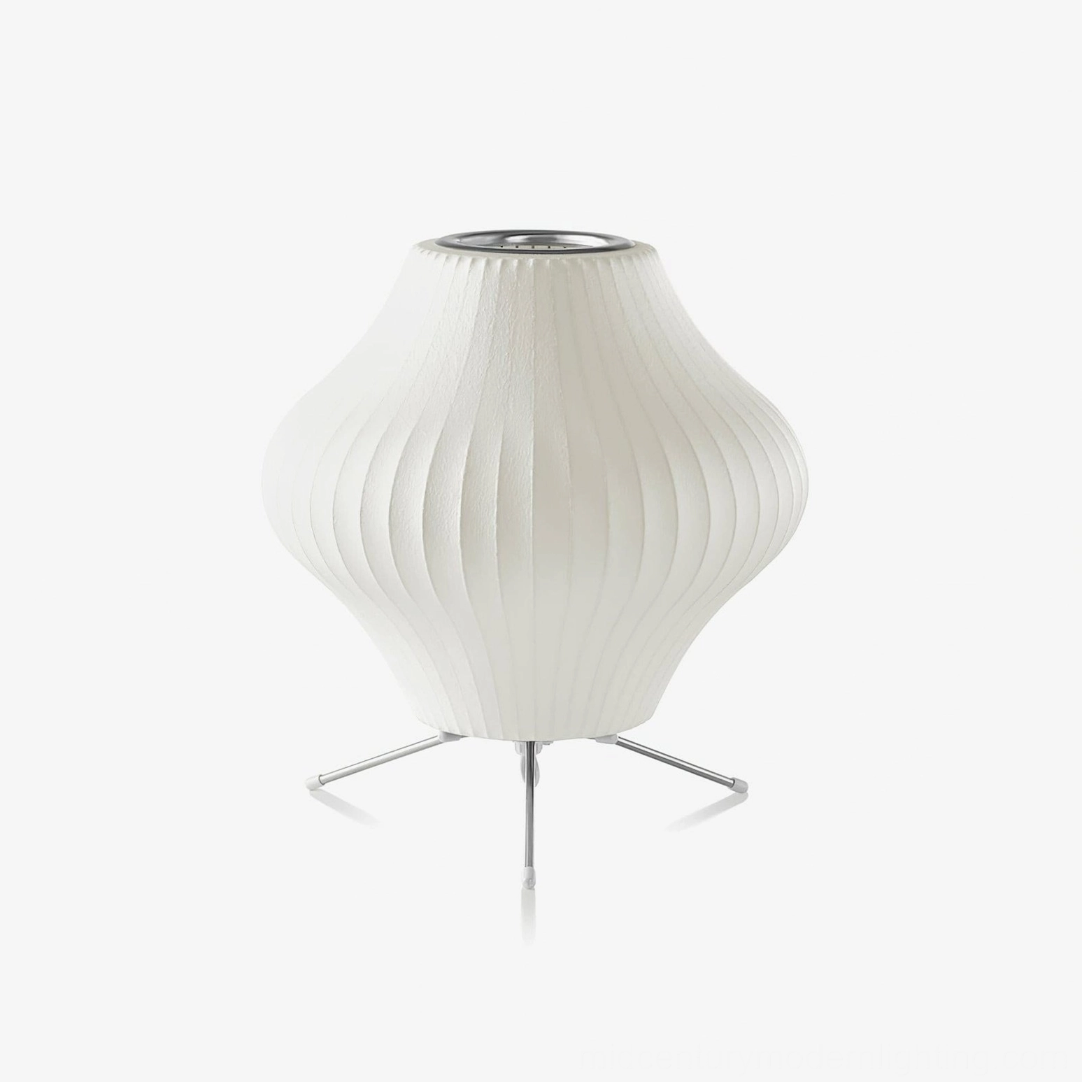 Model C George Nelson bubble lamp with large diameter shade and steel tripod base