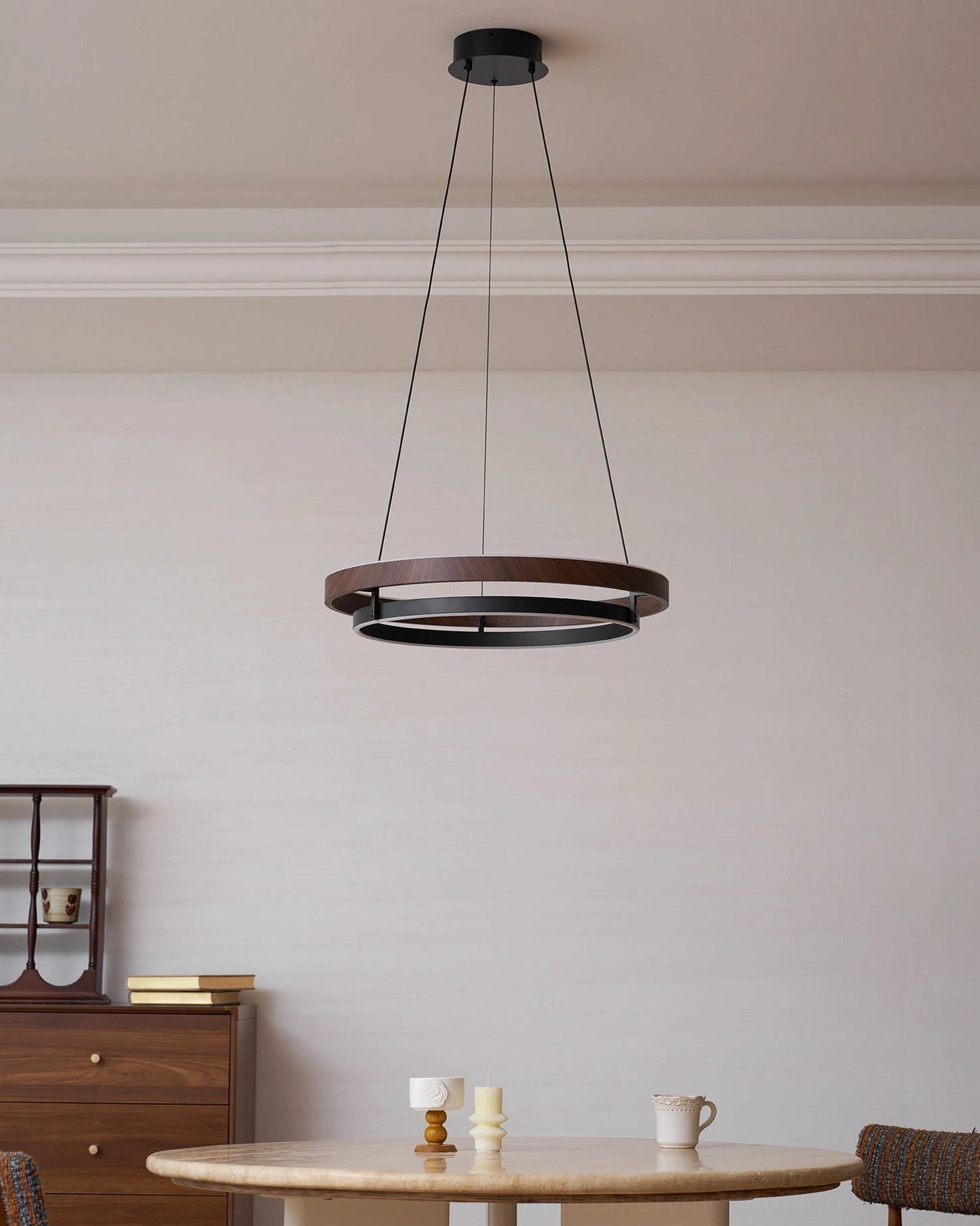 Niseko double-ring pendant light acrylic diffuser and LED module showing internal construction