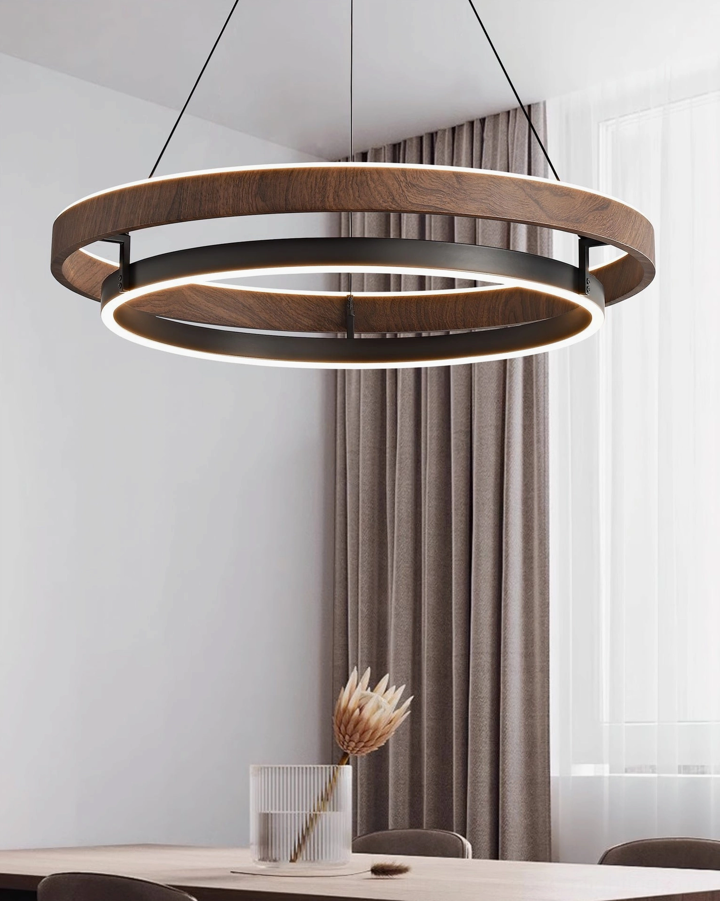 Niseko pendant fixture installed in contemporary home showing warm LED glow and geometric design