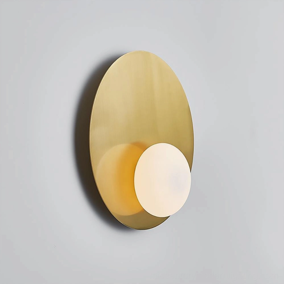 Side profile of Nodes angled wall lamp showing elongated metal base and illuminated frosted glass shade