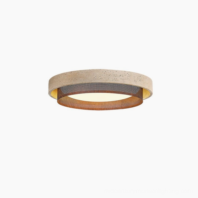 Small Nolan travertine ceiling light 42cm diameter compact modern flush mount fixture