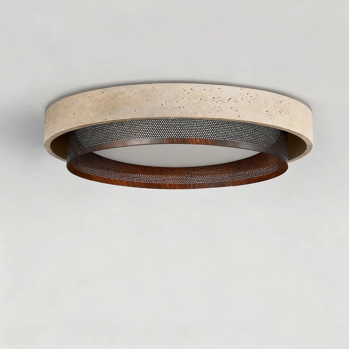 Nolan travertine stone ceiling light showing natural color variations and organic texture detail