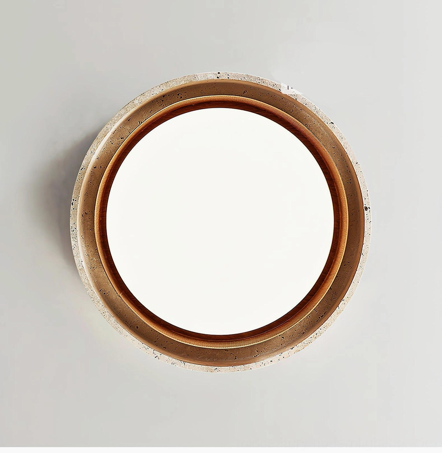 Nolan ceiling light underside rear view exposing inner LED diffuser and travertine stone frame