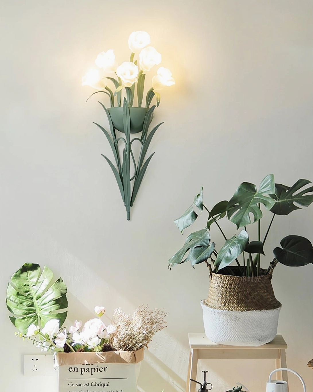 Wall-mounted calla lily lamp with warm ambient glow, Nordic pastoral style living space