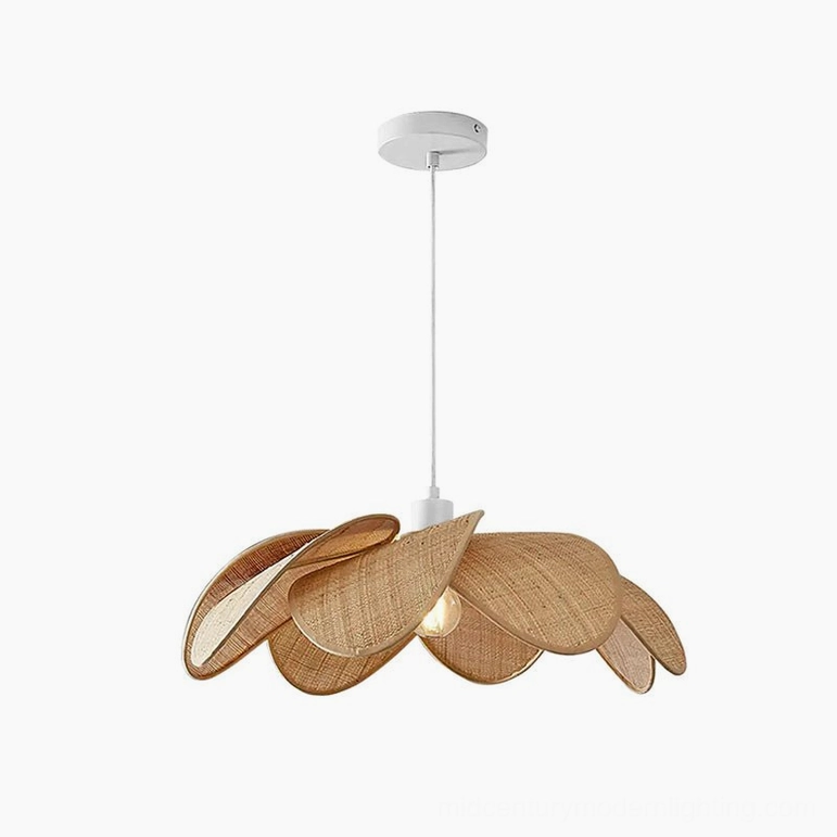 Odilia medium 60cm rattan pendant light, natural bohemian finish, studio background, showing proportional sizing and full sculptural silhouette