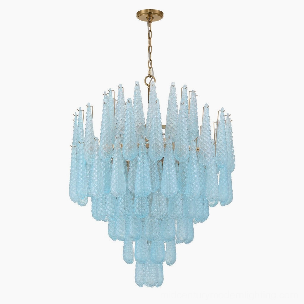 Ollie large size teardrop chandelier in cobalt blue glass, ideal for coastal and Hamptons-style interiors