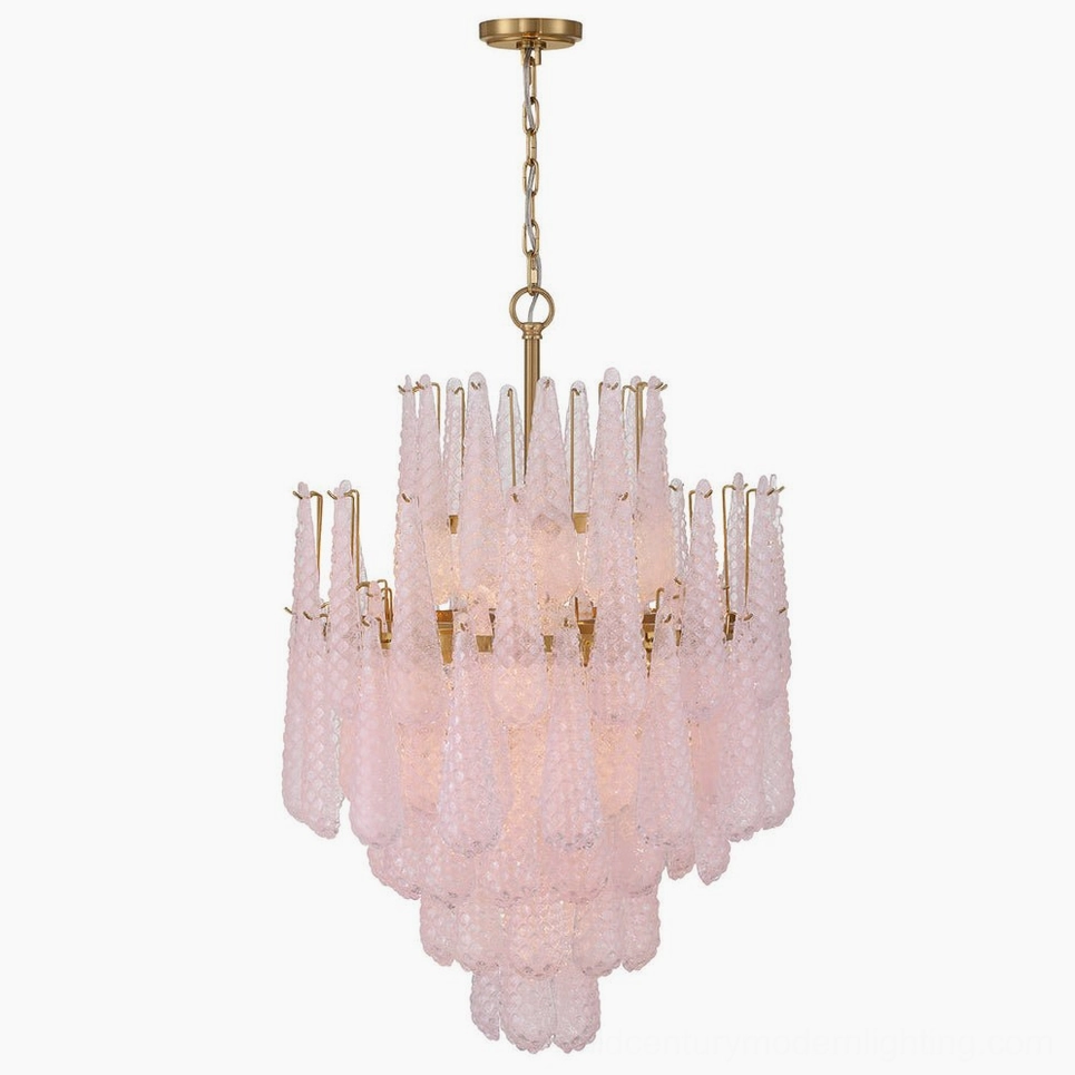 Ollie teardrop glass chandelier featuring hand-textured Murano-style frosted glass surface detail