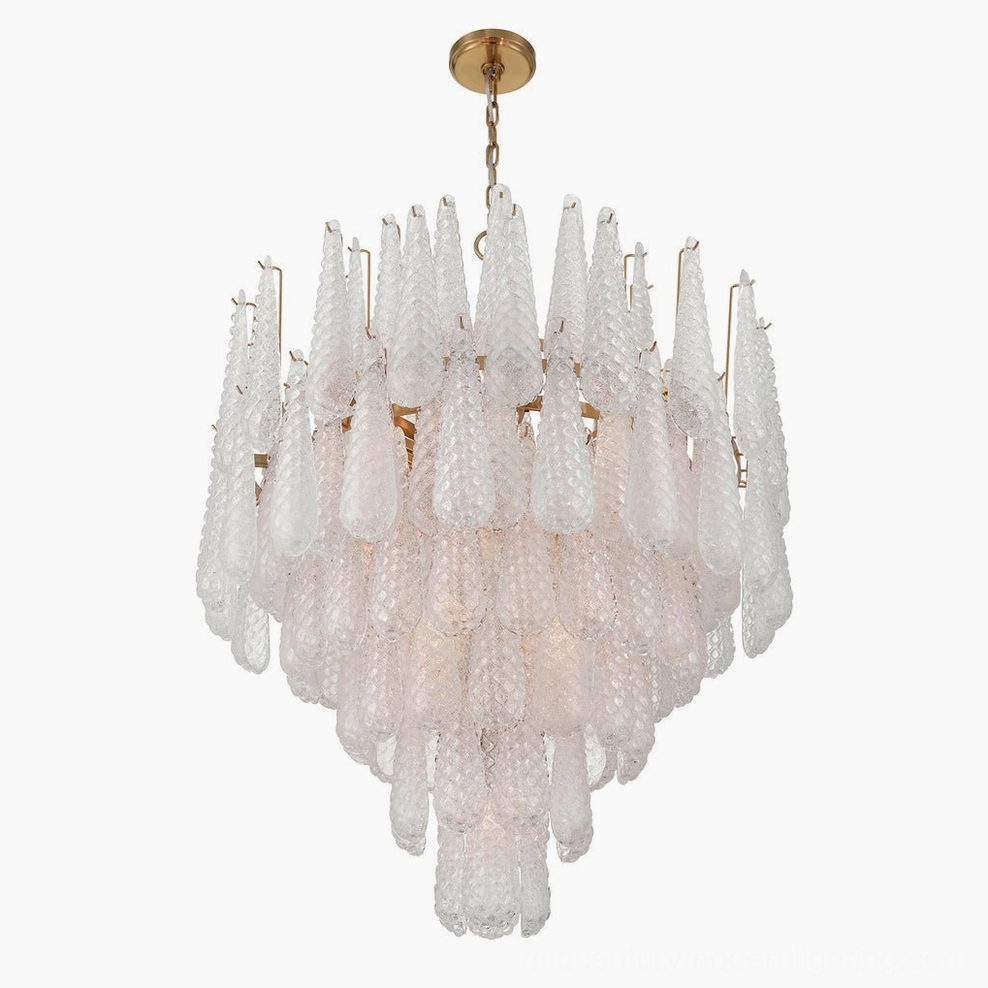 Ollie tiered teardrop glass chandelier showing full cascade composition with multiple glass layers