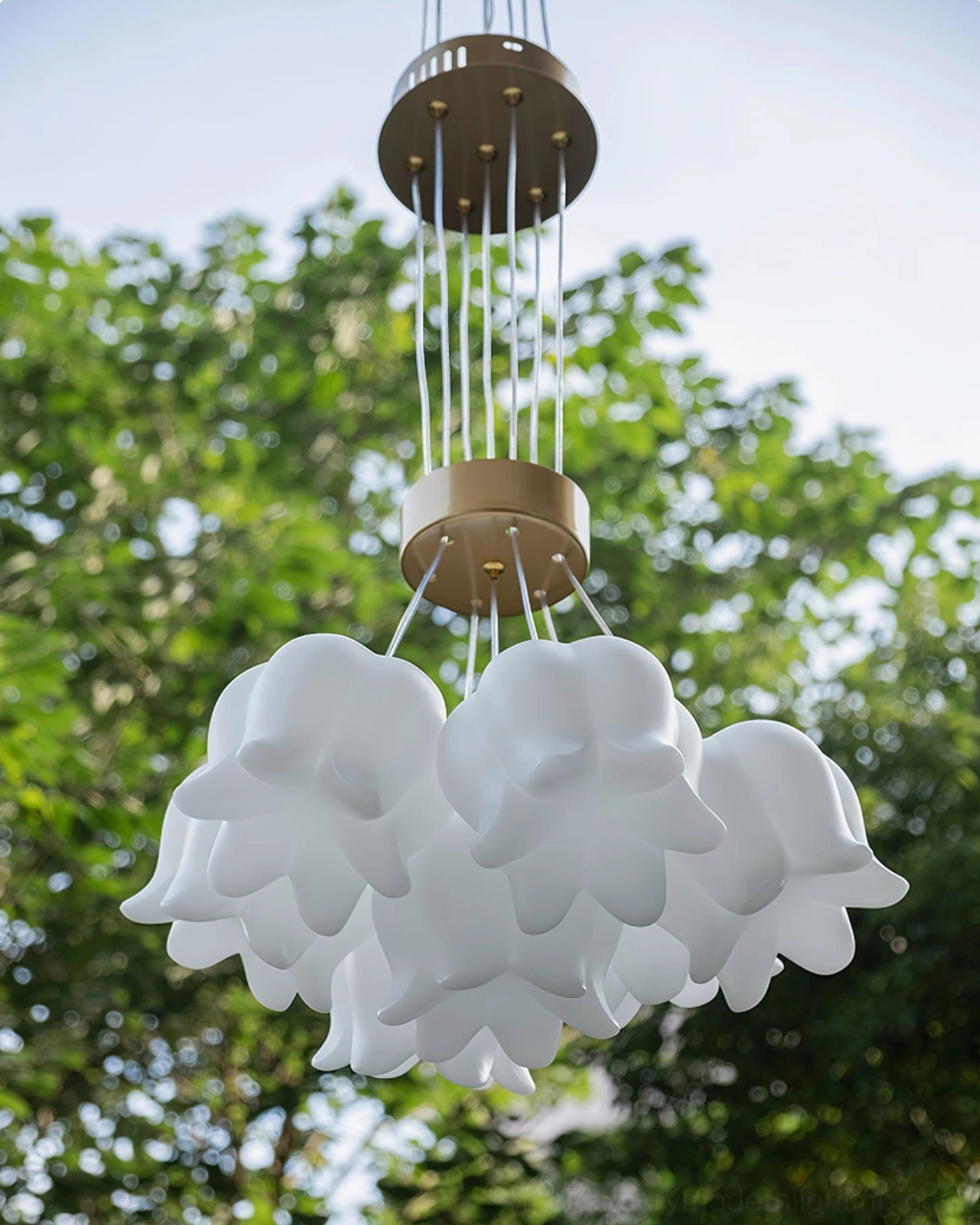 One-head lily of the valley pendant light fixture in soft gold and white finish for accent or task lighting