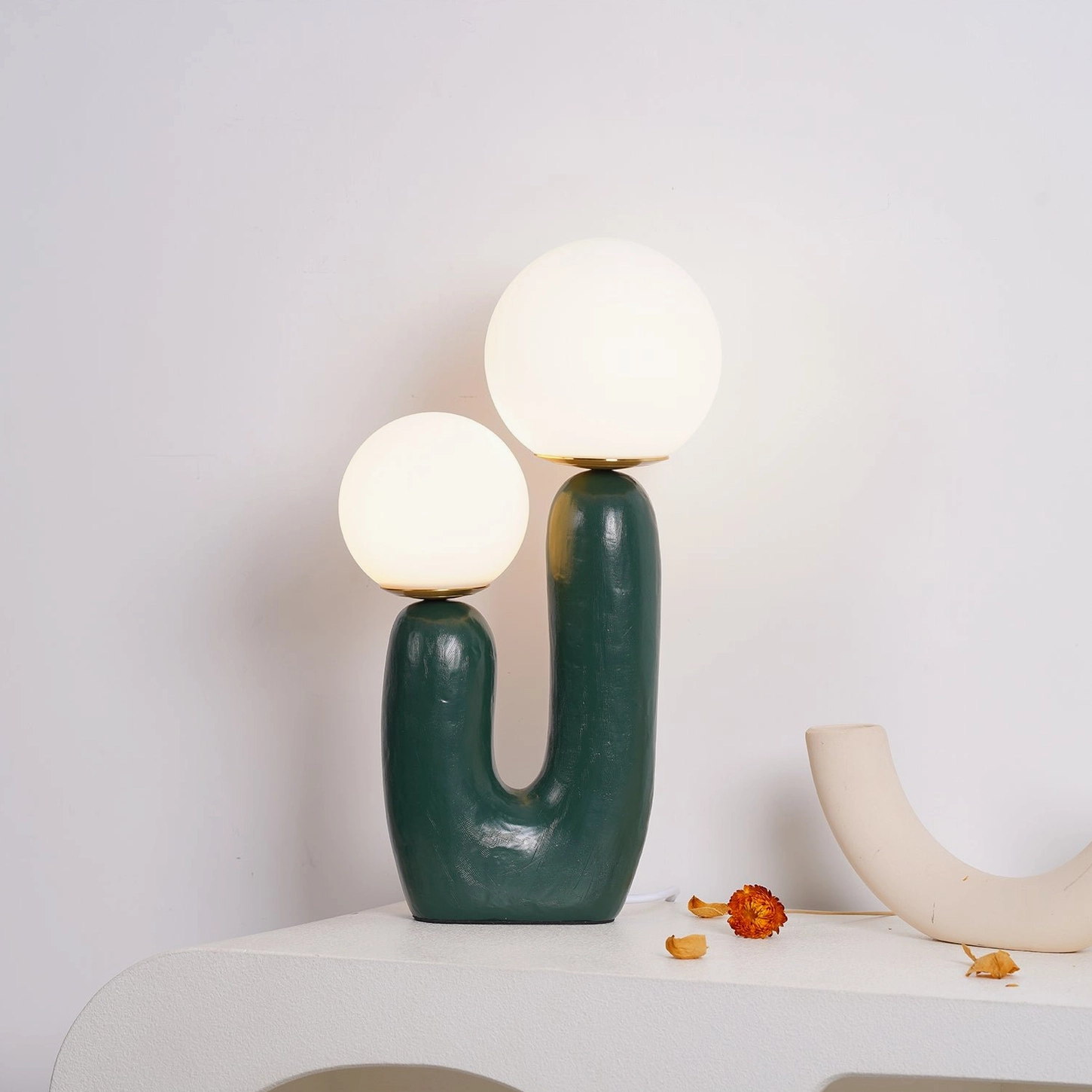 Oo green ceramic table lamp dual glass shades front view