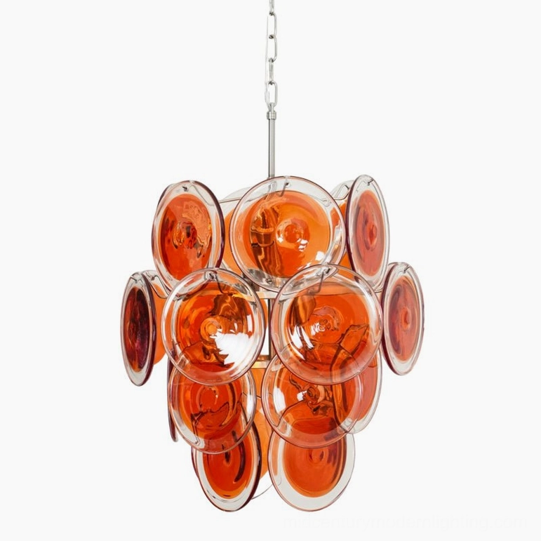 Orange & Chrome Murano glass disc chandelier 50cm diameter 59cm height