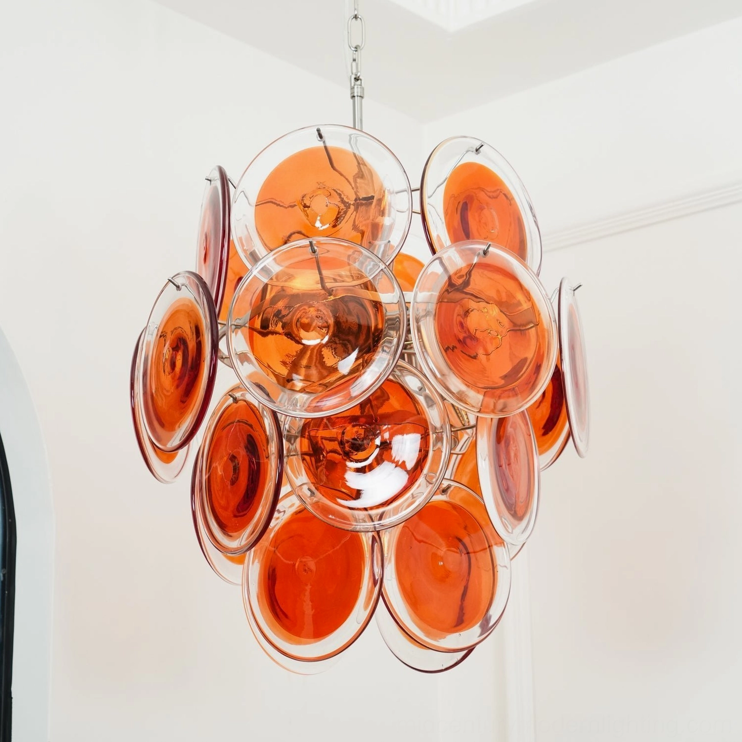 Orange Murano disc chandelier modern residential interior lighting design