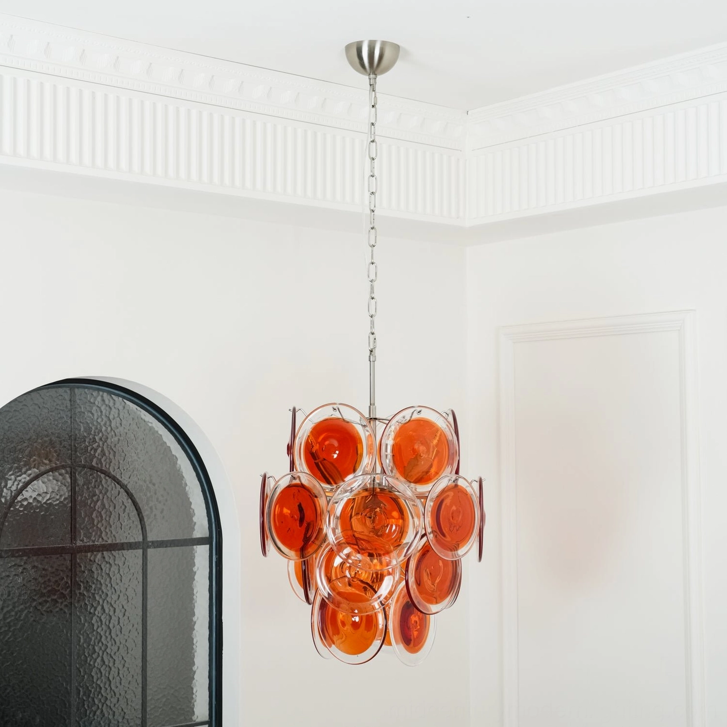 Orange Murano glass chandelier sculptural art piece modern lighting