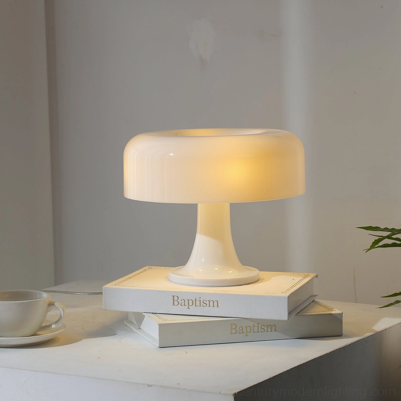 Orange Pop Mushroom Table Lamp complete product view, Y2K revival mid-century modern accent light