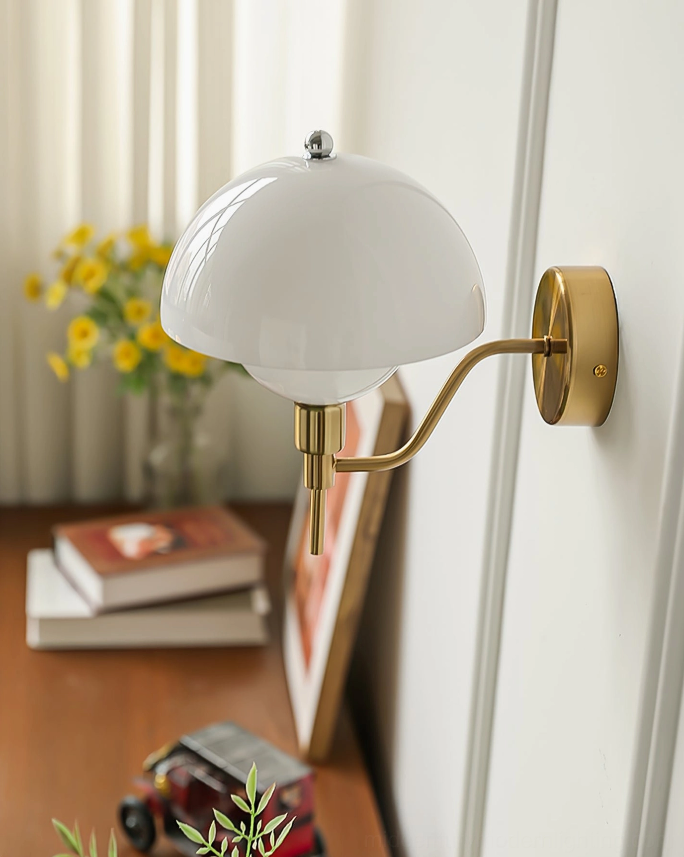 Anchored orb mid-century modern wall lamp architectural detail showing sculptural design and mounting