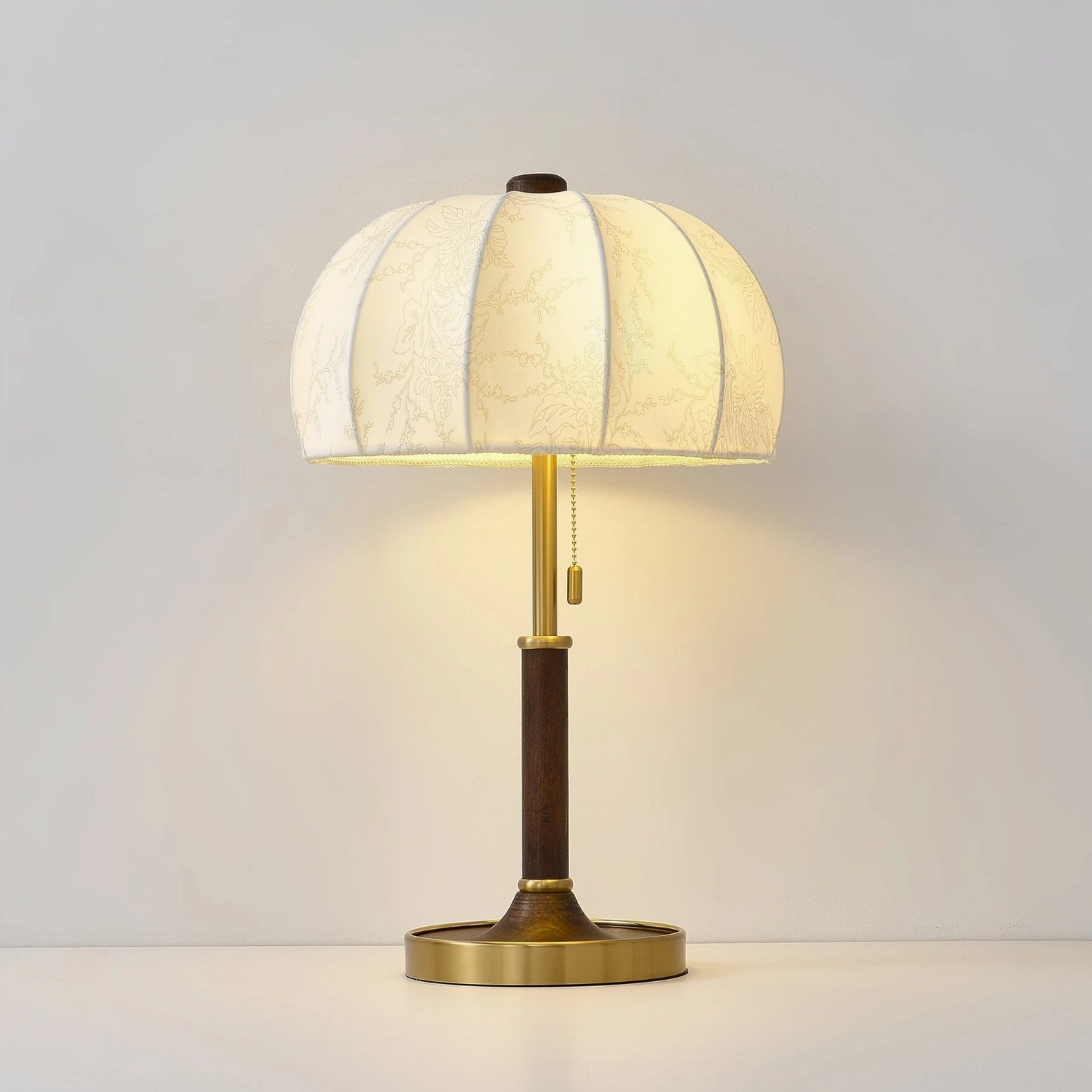 Multiple orchid fabric table lamps showing different color finish options side by side