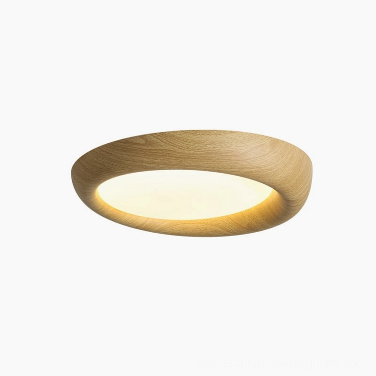 Organic form ceiling light with beautiful wood grain texture, flicker-free LED technology