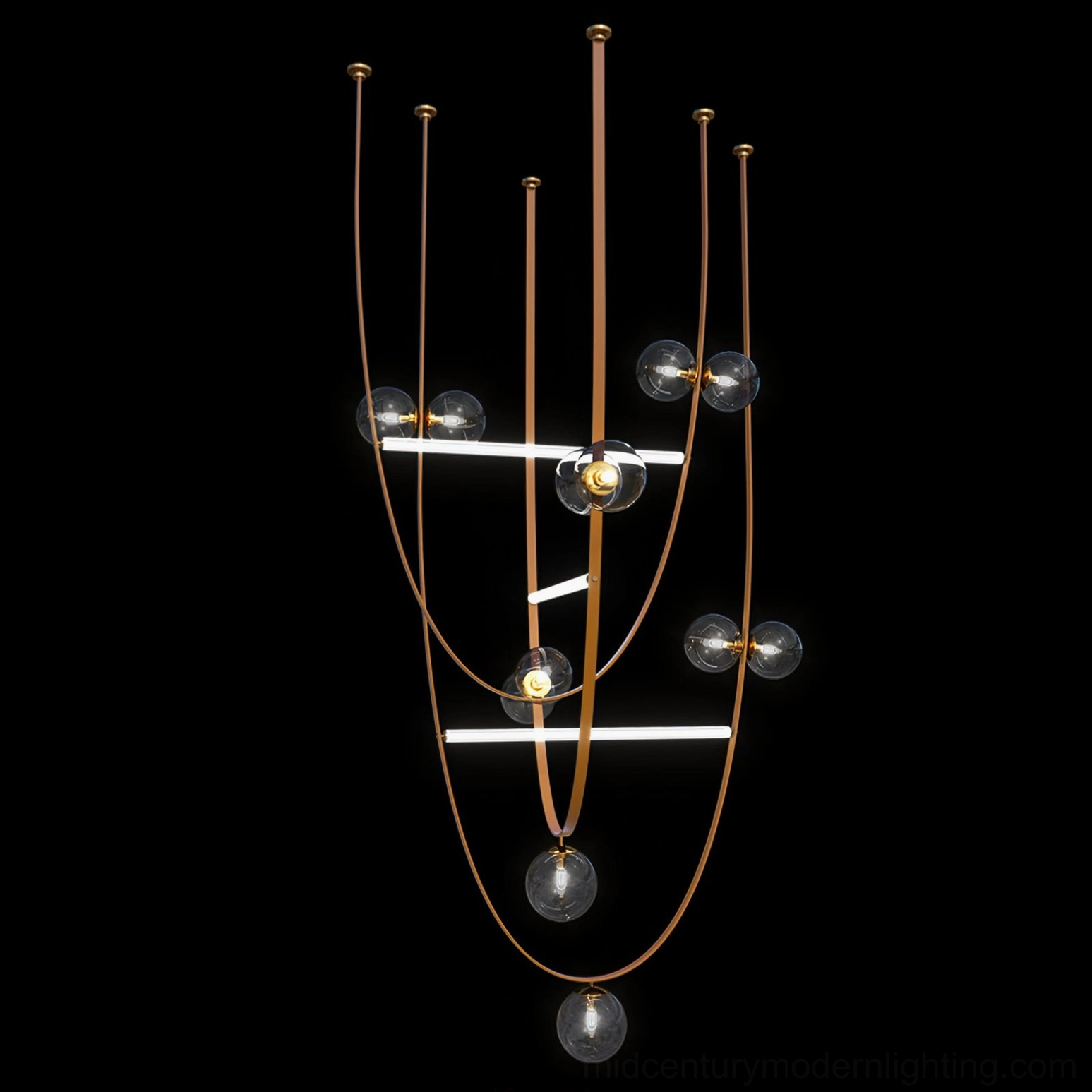 Leather strap pendant fixture showing the flowing organic lines and leather craftsmanship of modern pendant design
