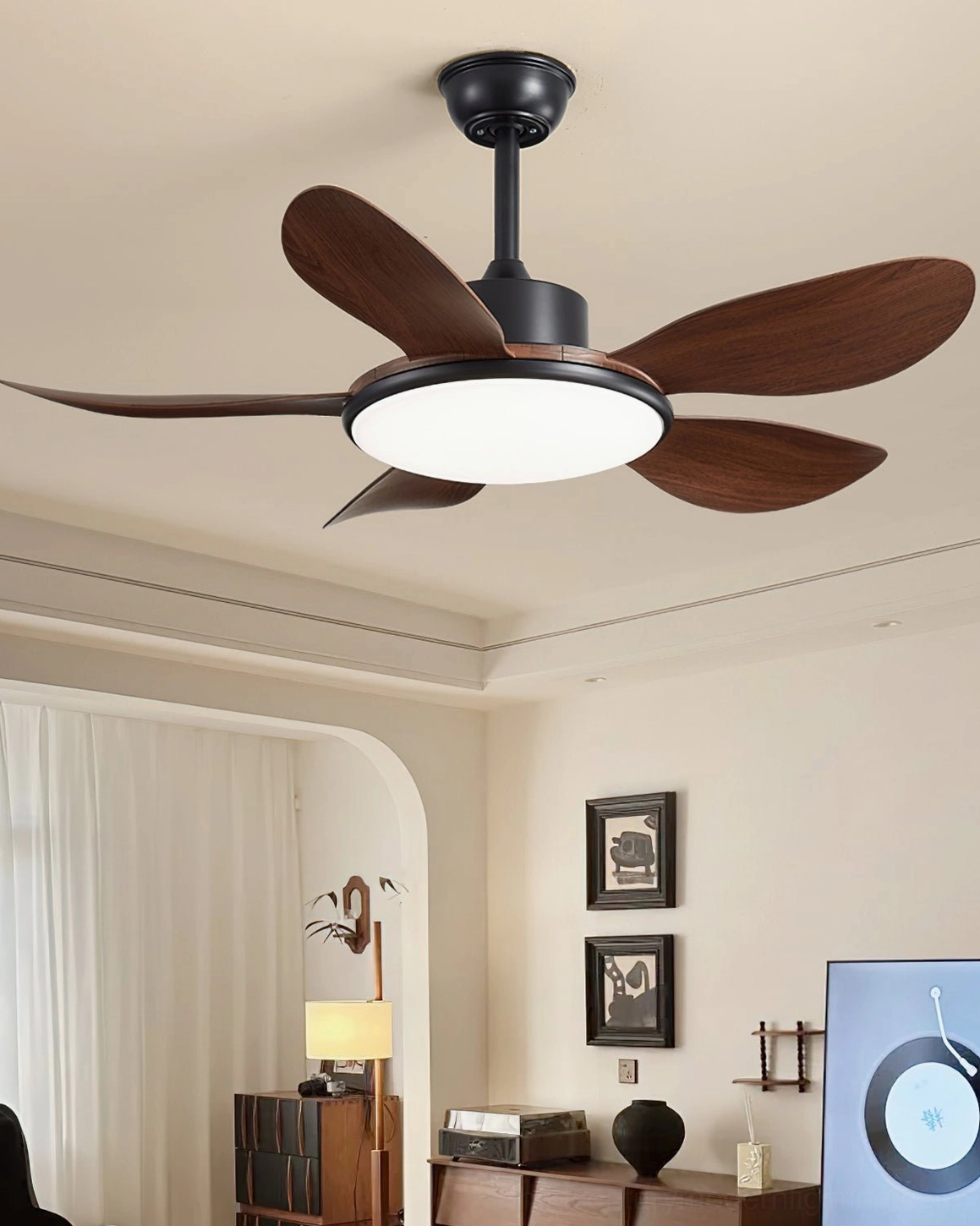 Organic design ceiling fan light fixture - sculptural contemporary form with integrated illumination