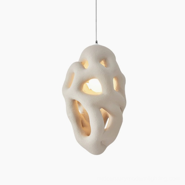 White organic nest pendant lamp, beige finish variant available, sculptural pendant with porous surface