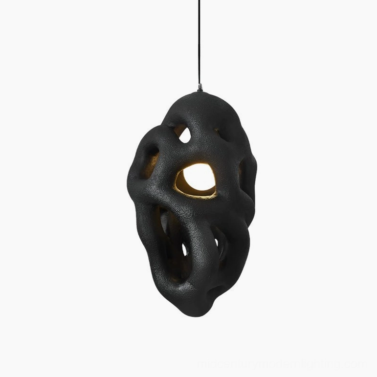 Black organic nest pendant lamp, matte black finish, sculptural pendant for modern interior design