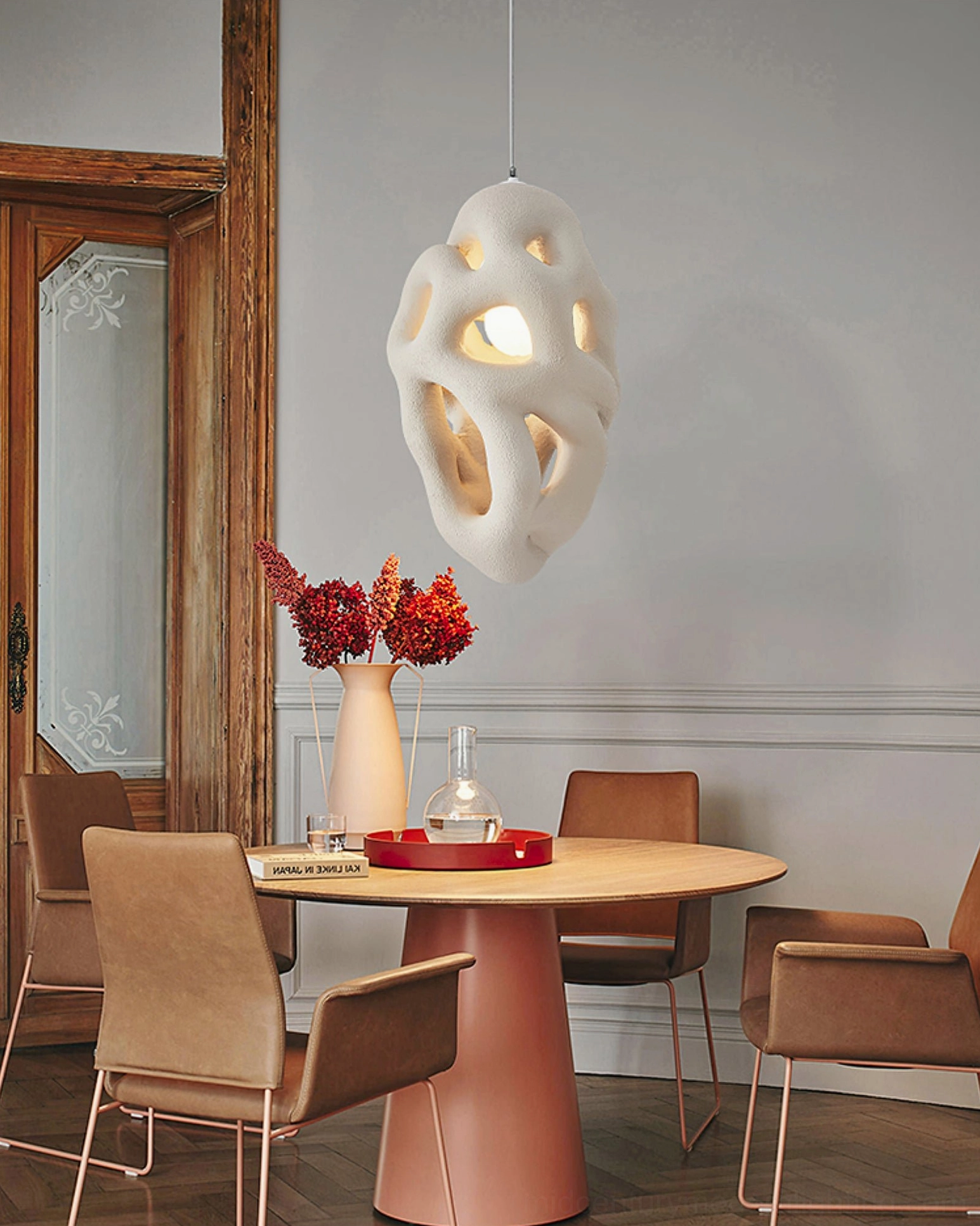 Grey organic nest pendant lamp sculptural design, contemporary hanging light fixture matte finish