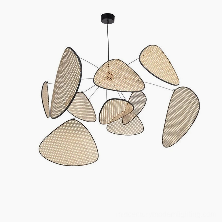 Organic rattan cluster pendant light, natural bamboo finish and sustainable design philosophy