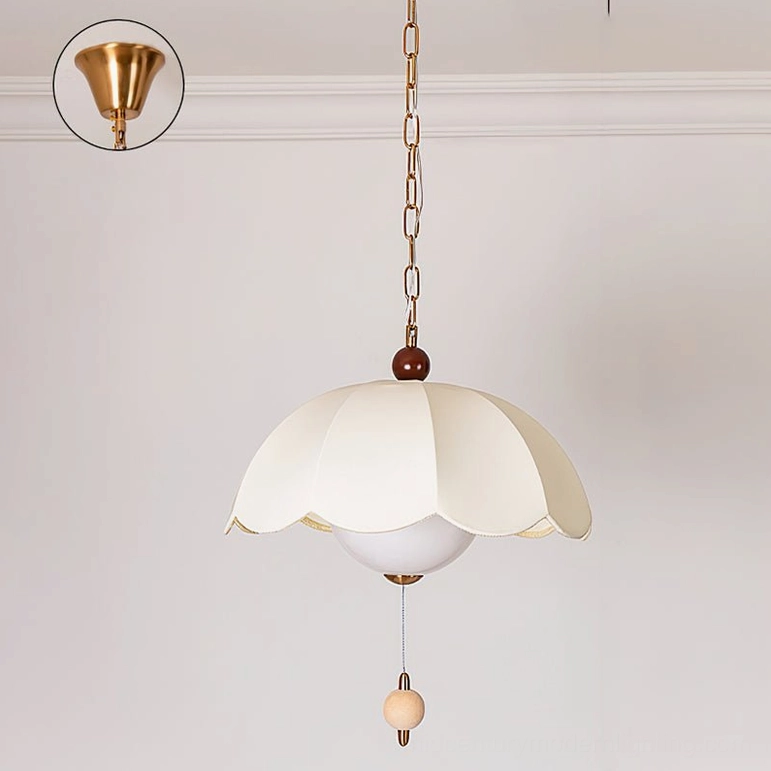 Oriente scalloped pendant light compact size with walnut wood and gold hardware