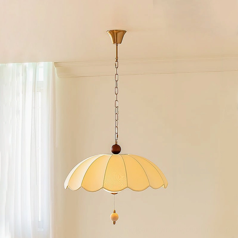 Oriente pendant light large statement size with layered scalloped shade and brass accents