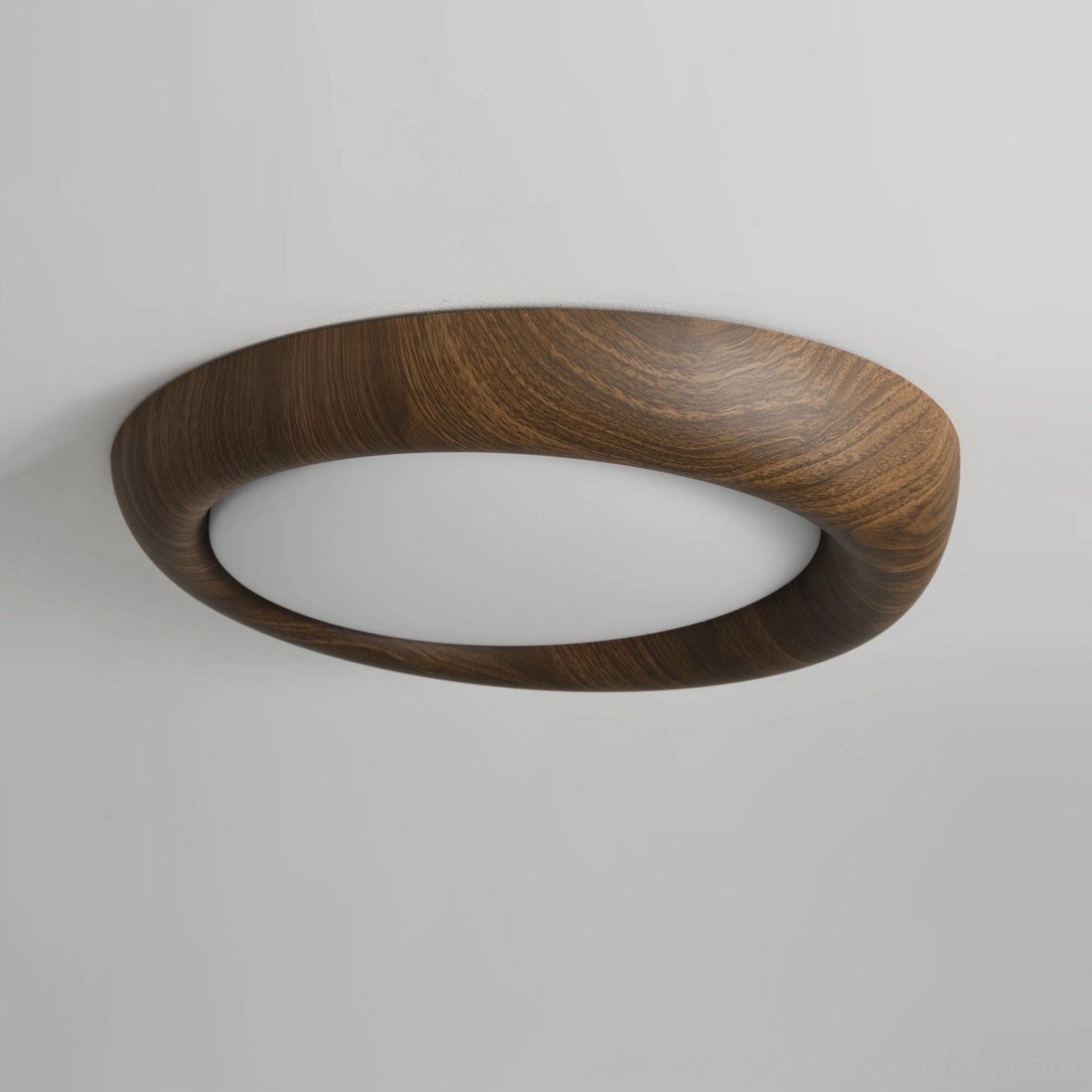 Vikaey ceiling fixture with oval matte wood texture and frosted diffuser, minimalist design