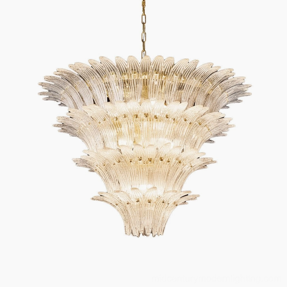Palazzo tiered crystal chandelier available in clear and gold finish option with elegant cascading design