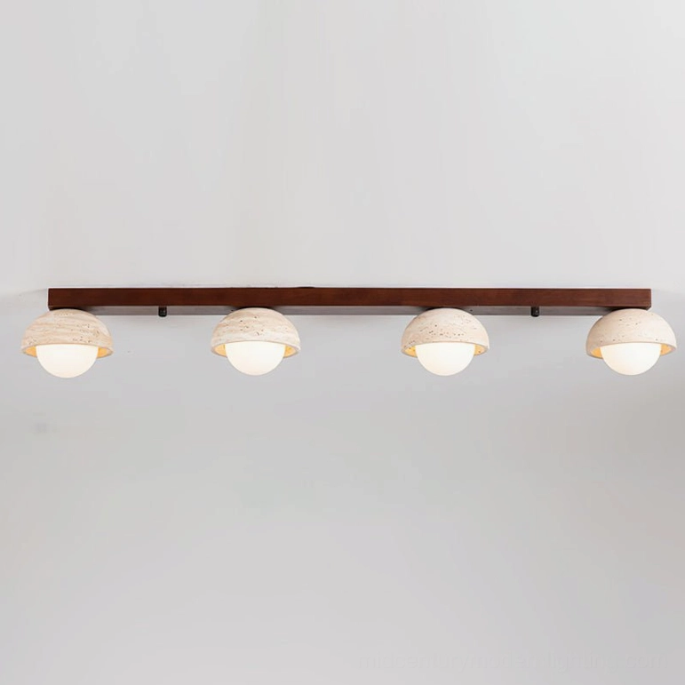 Palermo 4-head walnut and beige linear ceiling pendant light, full product front view