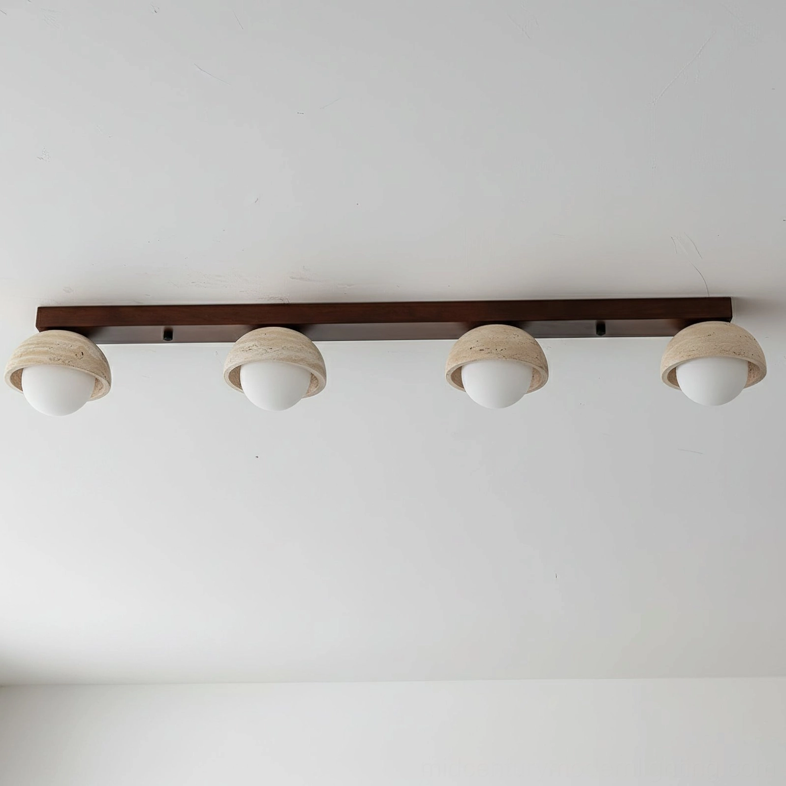 Palermo ceiling pendant lighting fixture showing wood grain and travertine material combination