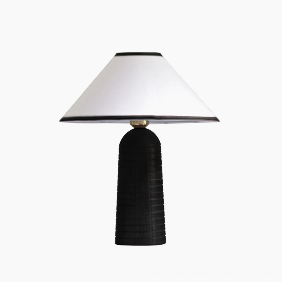 Black Palisades mid-century modern table lamp with matte ribbed wood base