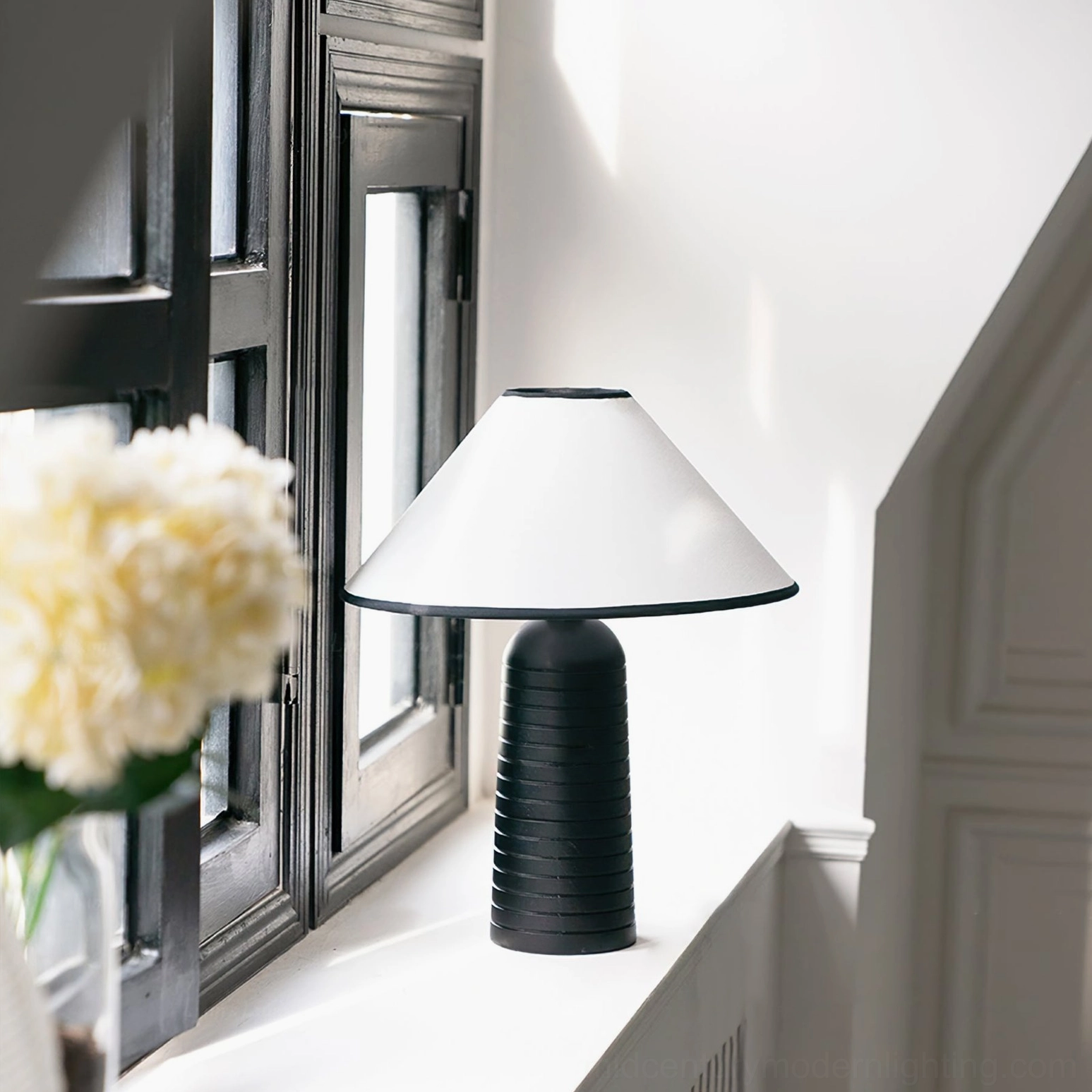 Palisades mid-century modern table lamp full product shot in neutral studio lighting