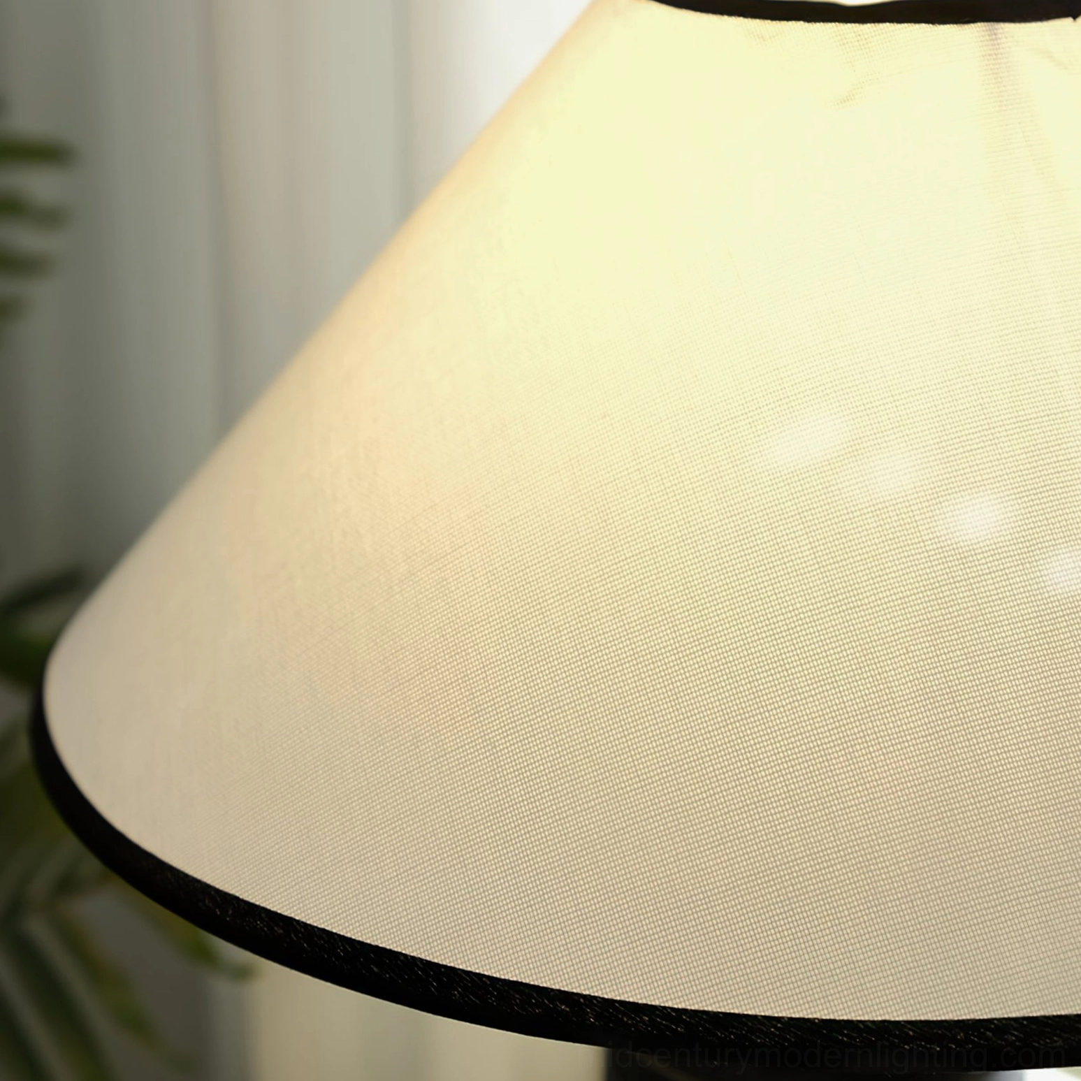 White Palisades mid-century modern table lamp design fabric shade and wood base